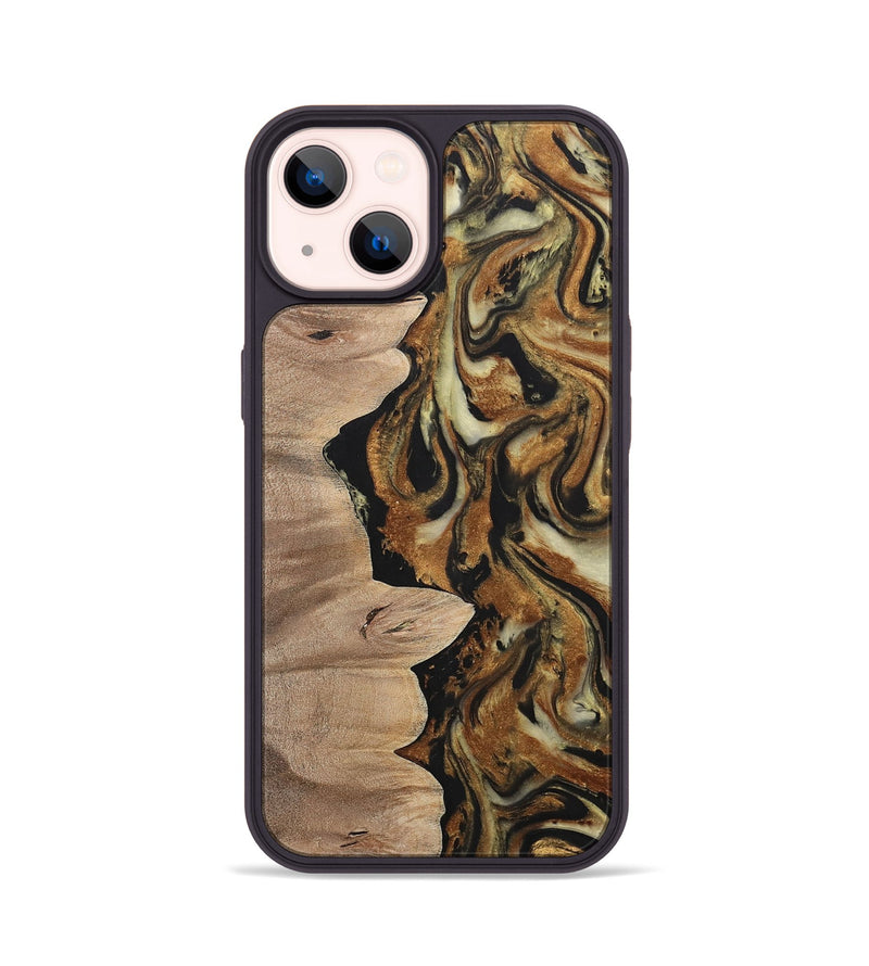 iPhone 14 Wood+Resin Phone Case - Natasha (Black & White, 699585)