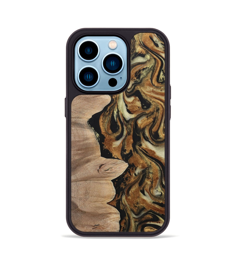 iPhone 14 Pro Wood+Resin Phone Case - Natasha (Black & White, 699585)