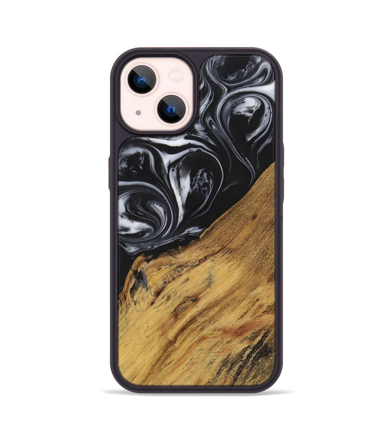 iPhone 14 Wood+Resin Phone Case - Marlene (Black & White, 699590)