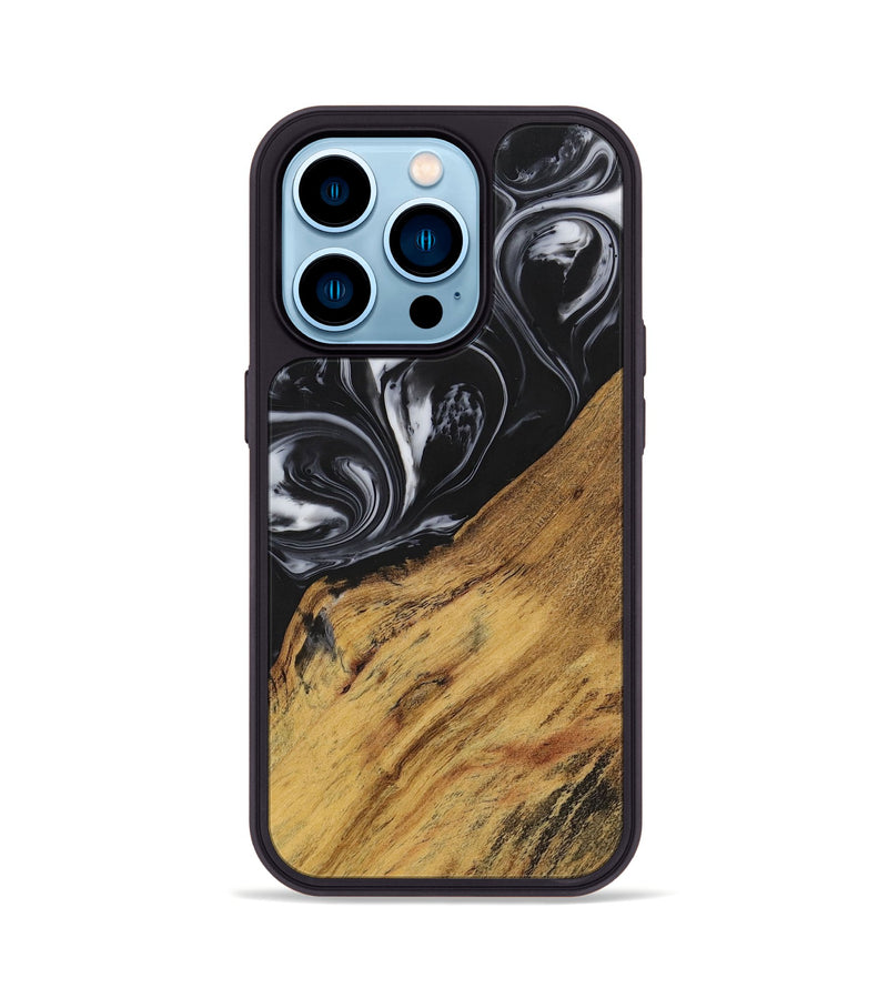 iPhone 14 Pro Wood+Resin Phone Case - Marlene (Black & White, 699590)