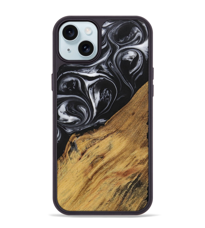 iPhone 15 Plus Wood+Resin Phone Case - Marlene (Black & White, 699590)