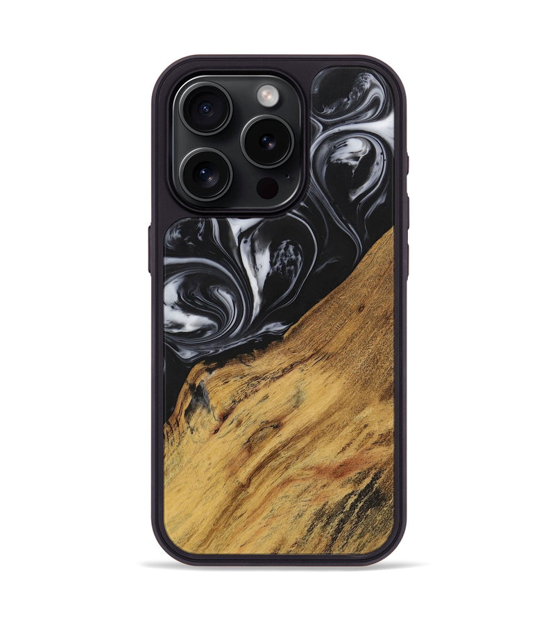 iPhone 15 Pro Wood+Resin Phone Case - Marlene (Black & White, 699590)
