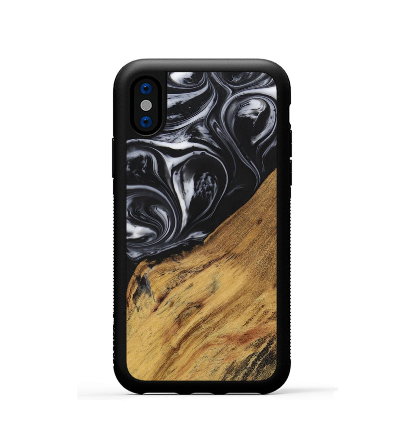 iPhone Xs Wood+Resin Phone Case - Marlene (Black & White, 699590)
