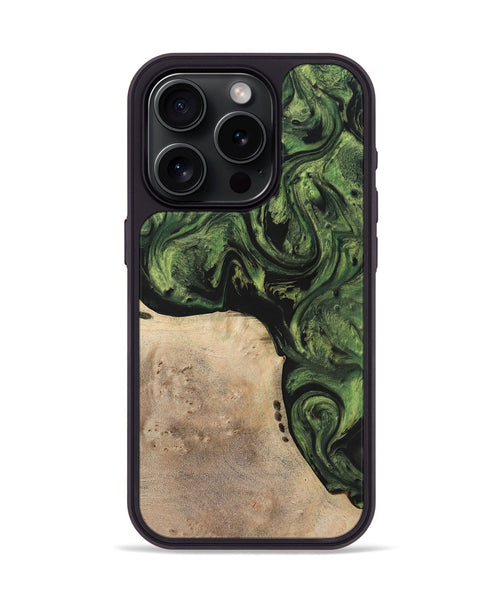 iPhone 15 Pro Wood+Resin Phone Case - Kaleb (Green, 699612)