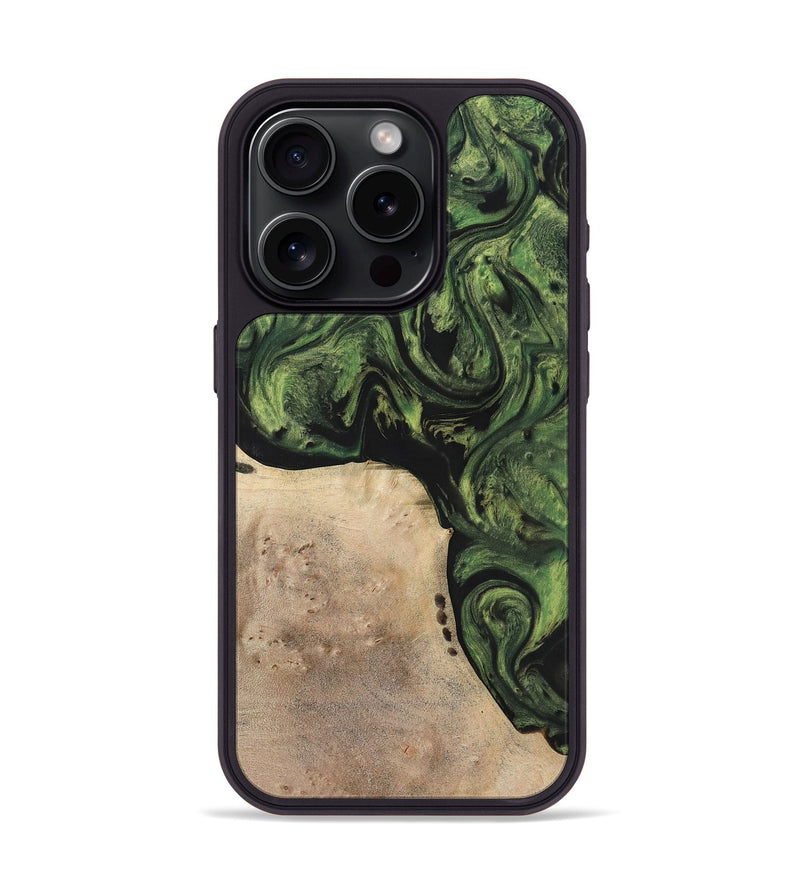 iPhone 15 Pro Wood+Resin Phone Case - Kaleb (Green, 699612)