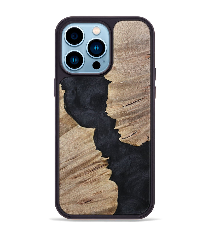 iPhone 14 Pro Max Wood+Resin Phone Case - Kristopher (Pure Black, 699661)