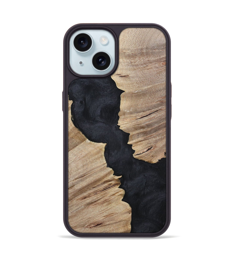 iPhone 15 Wood+Resin Phone Case - Kristopher (Pure Black, 699661)