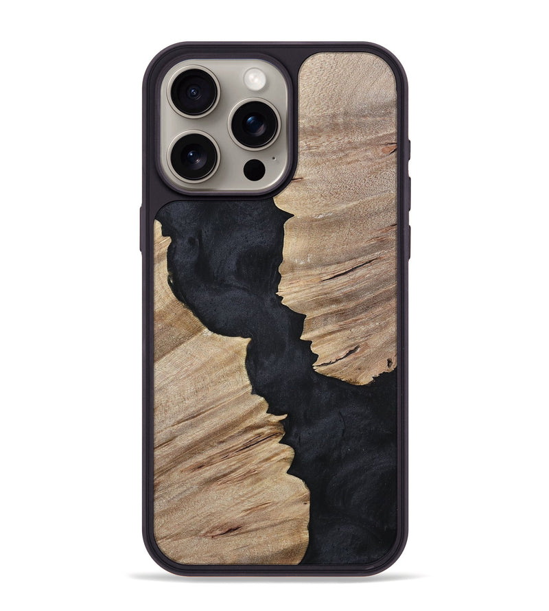 iPhone 15 Pro Max Wood+Resin Phone Case - Kristopher (Pure Black, 699661)