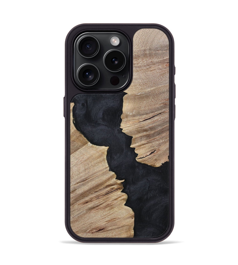 iPhone 15 Pro Wood+Resin Phone Case - Kristopher (Pure Black, 699661)