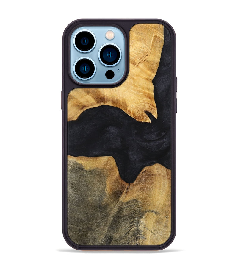 iPhone 14 Pro Max Wood+Resin Phone Case - Iva (Pure Black, 699667)