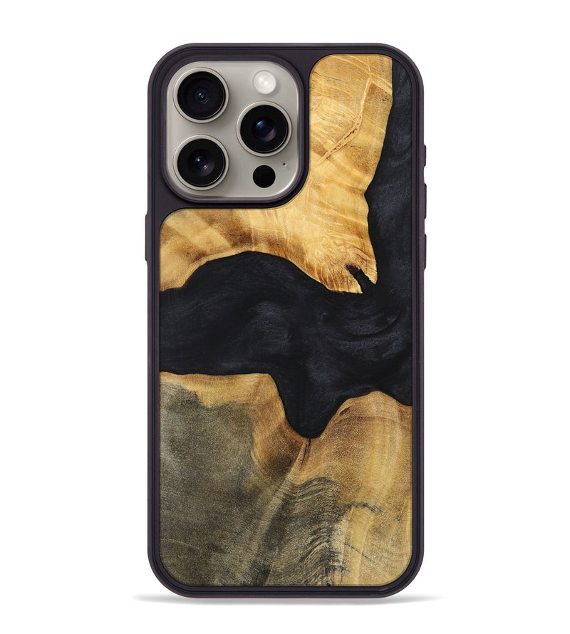 iPhone 15 Pro Max Wood+Resin Phone Case - Iva (Pure Black, 699667)