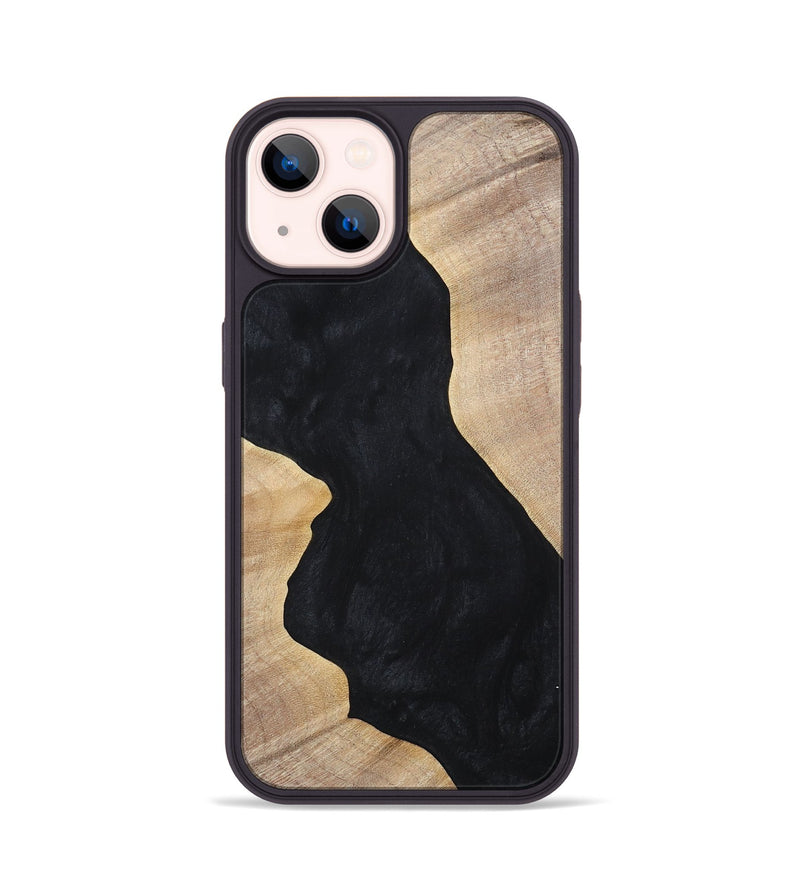 iPhone 14 Wood+Resin Phone Case - Makenna (Pure Black, 699673)