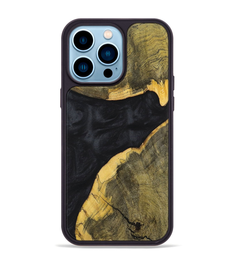 iPhone 14 Pro Max Wood+Resin Phone Case - Heidi (Pure Black, 699677)