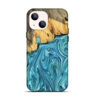 iPhone 14 Wood+Resin Live Edge Phone Case - Alaia (Blue, 699728)