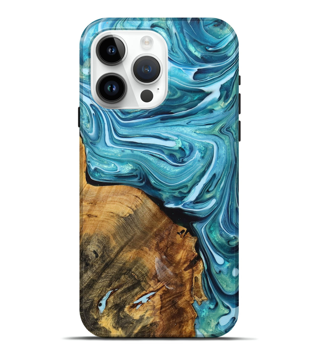 iPhone 15 Pro Max Wood+Resin Live Edge Phone Case - Carrie (Blue, 699729)