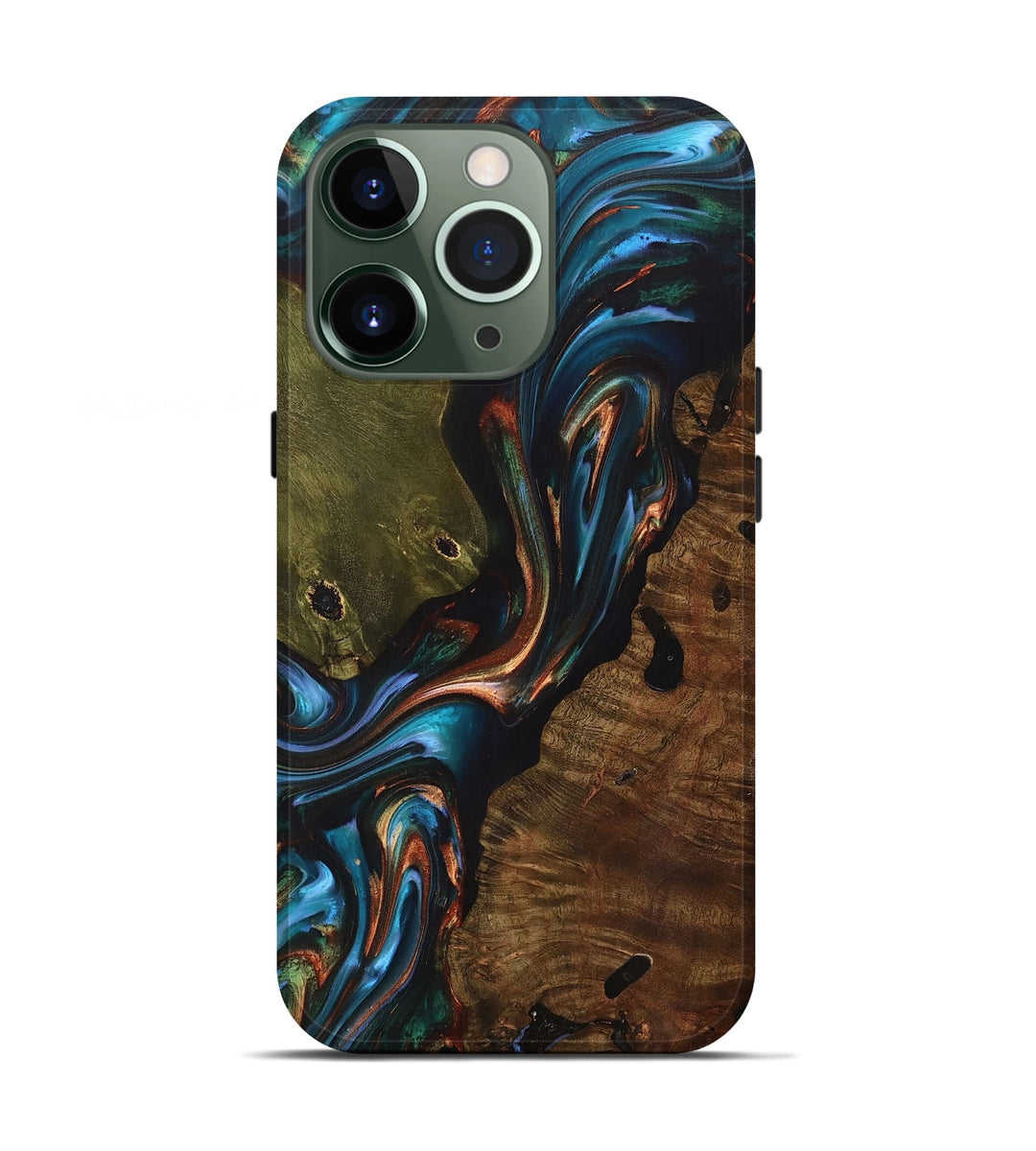 iPhone 13 Pro Wood+Resin Live Edge Phone Case - Kelsey (Teal & Gold, 699734)