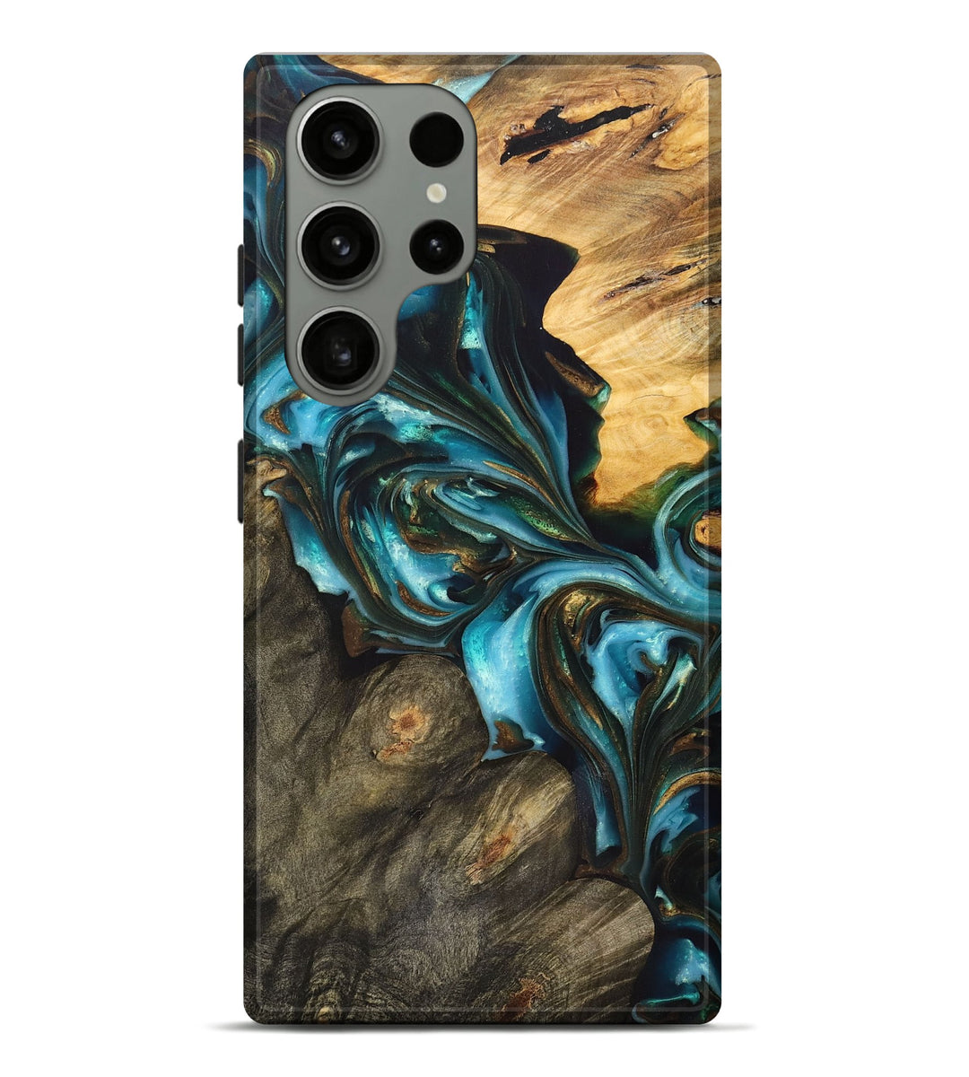 Galaxy S23 Ultra Wood+Resin Live Edge Phone Case - Milton (Teal & Gold, 699735)