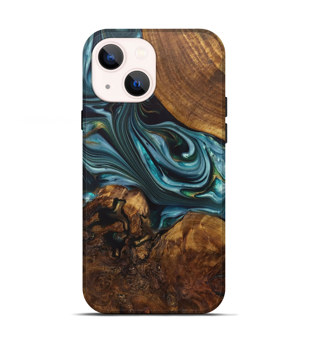 iPhone 13 Wood+Resin Live Edge Phone Case - Monique (Teal & Gold, 699737)