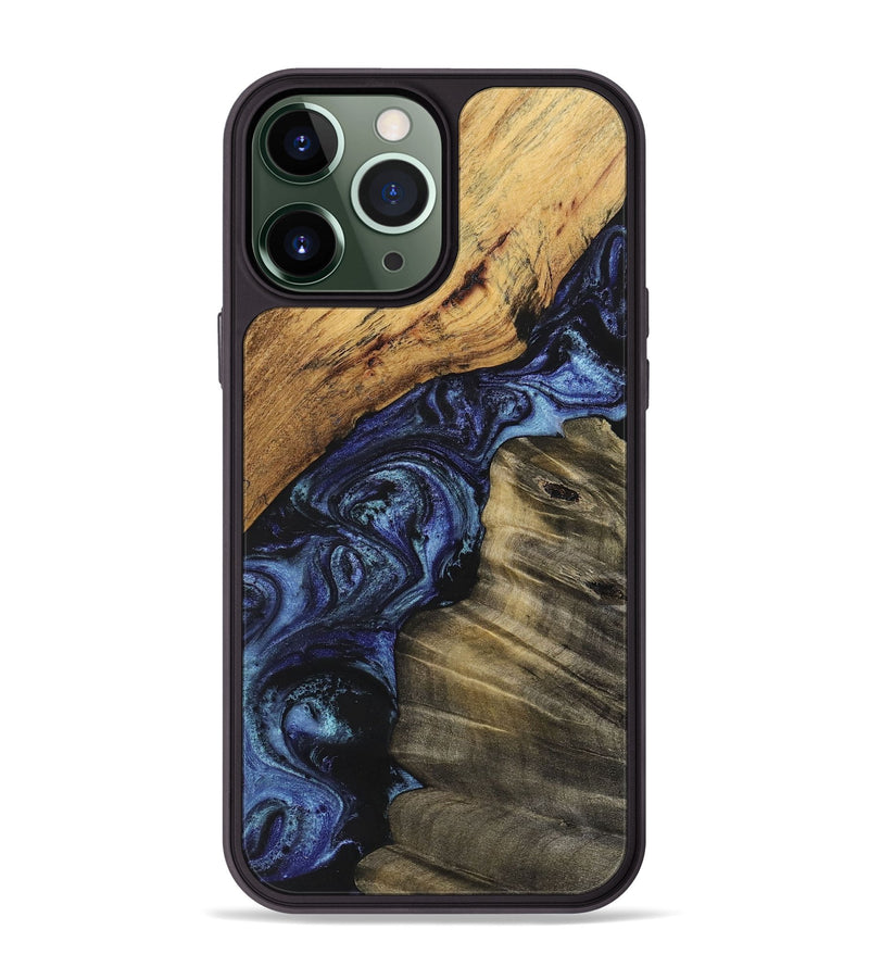 iPhone 13 Pro Max Wood+Resin Phone Case - Reese (Blue, 699779)