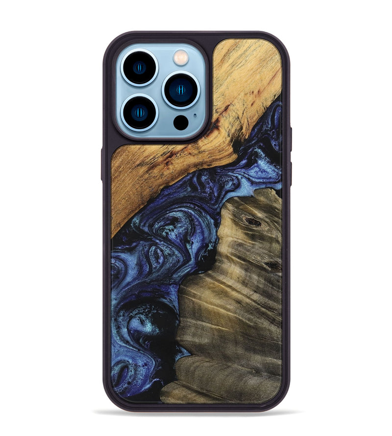 iPhone 14 Pro Max Wood+Resin Phone Case - Reese (Blue, 699779)