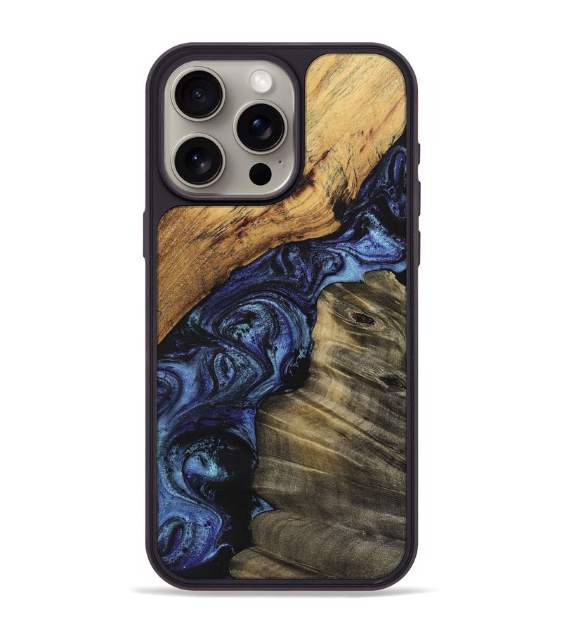 iPhone 15 Pro Max Wood+Resin Phone Case - Reese (Blue, 699779)