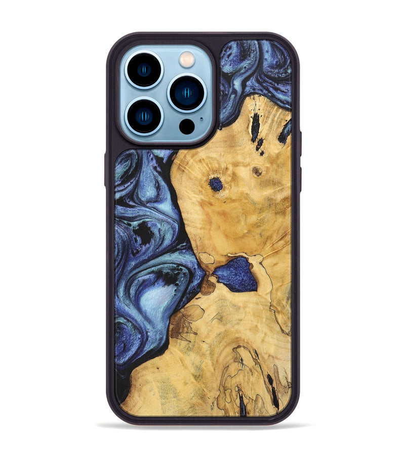 iPhone 14 Pro Max Wood+Resin Phone Case - Lane (Blue, 699782)