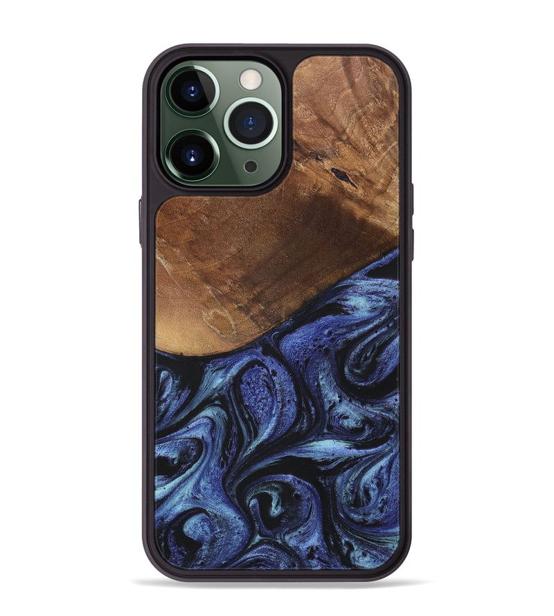 iPhone 13 Pro Max Wood+Resin Phone Case - Bria (Blue, 699789)