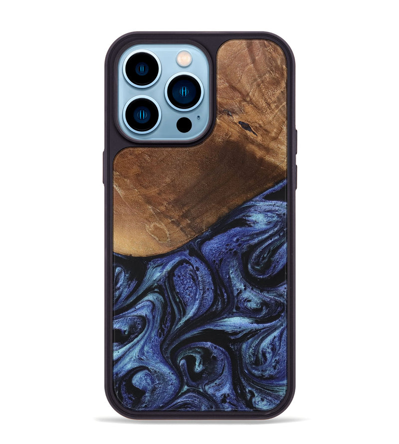 iPhone 14 Pro Max Wood+Resin Phone Case - Bria (Blue, 699789)