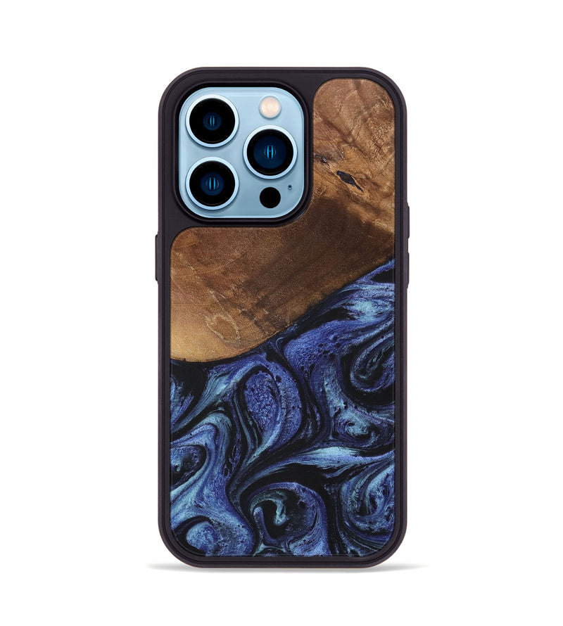 iPhone 14 Pro Wood+Resin Phone Case - Bria (Blue, 699789)