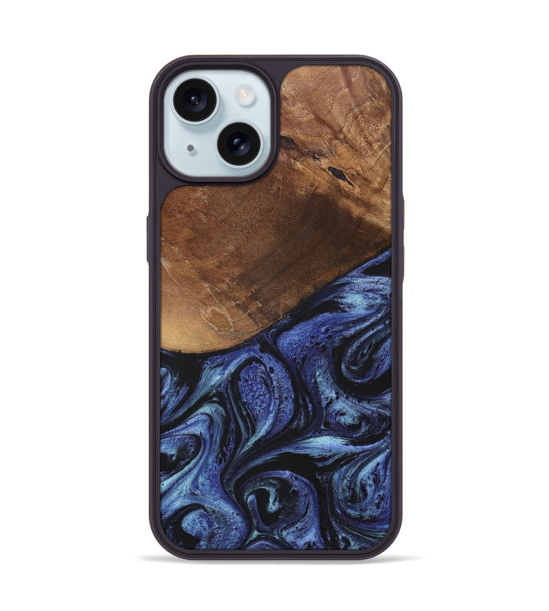 iPhone 15 Wood+Resin Phone Case - Bria (Blue, 699789)