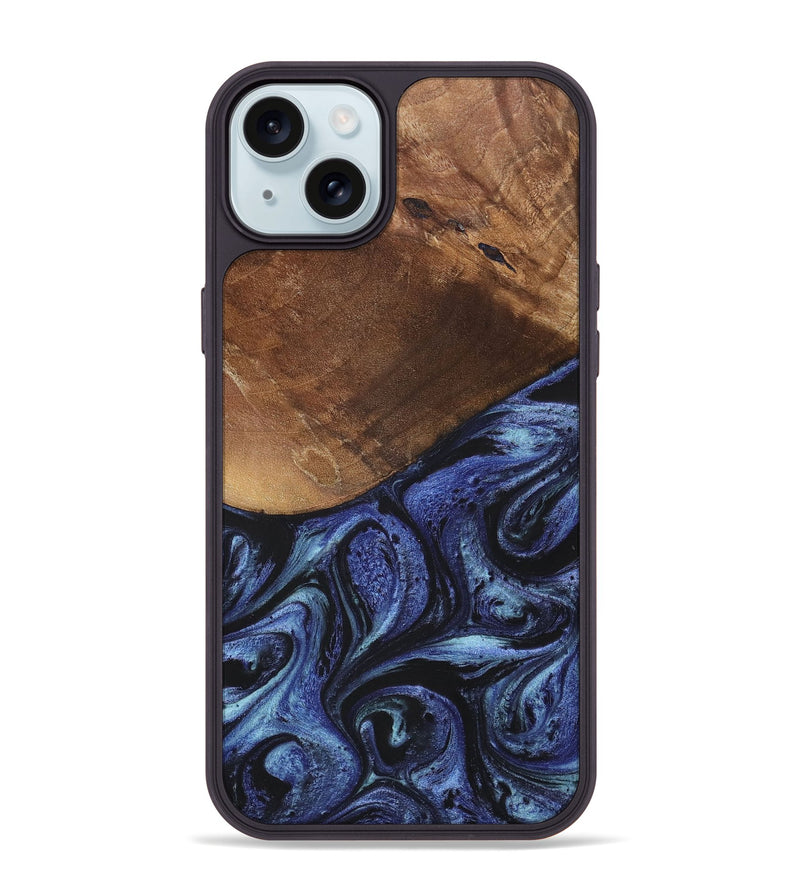 iPhone 15 Plus Wood+Resin Phone Case - Bria (Blue, 699789)