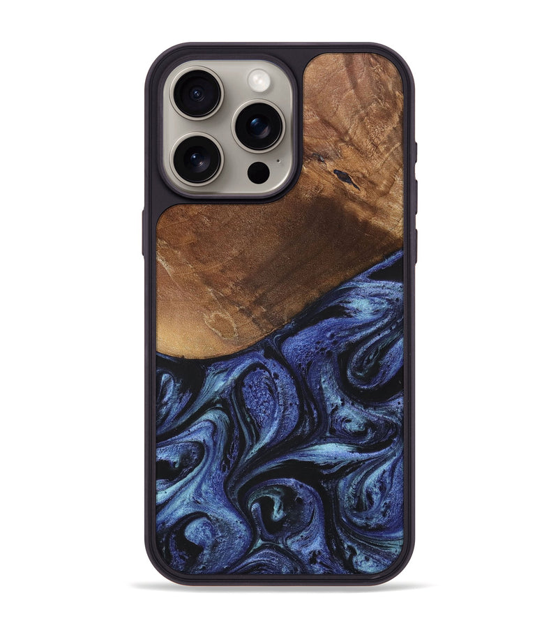 iPhone 15 Pro Max Wood+Resin Phone Case - Bria (Blue, 699789)