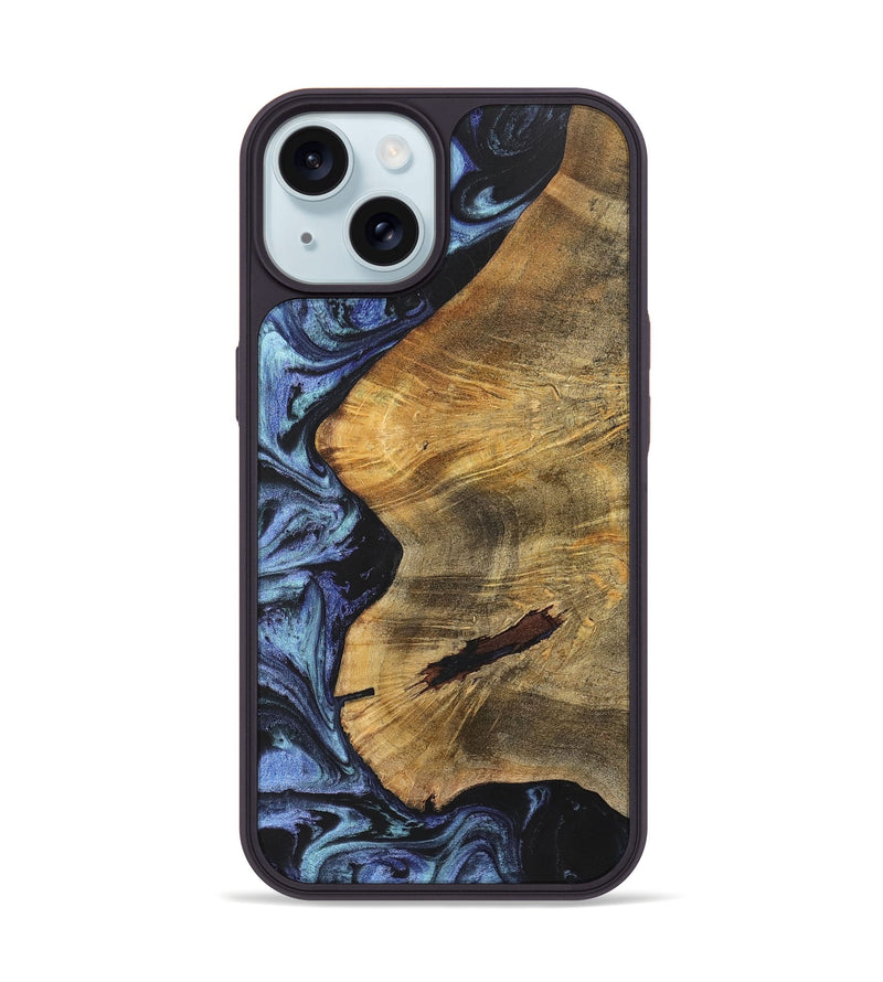 iPhone 15 Wood+Resin Phone Case - Kamryn (Blue, 699801)