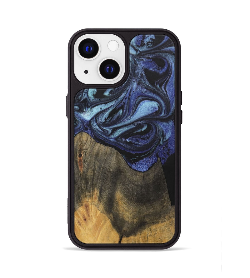 iPhone 13 Wood+Resin Phone Case - Eileen (Blue, 699802)