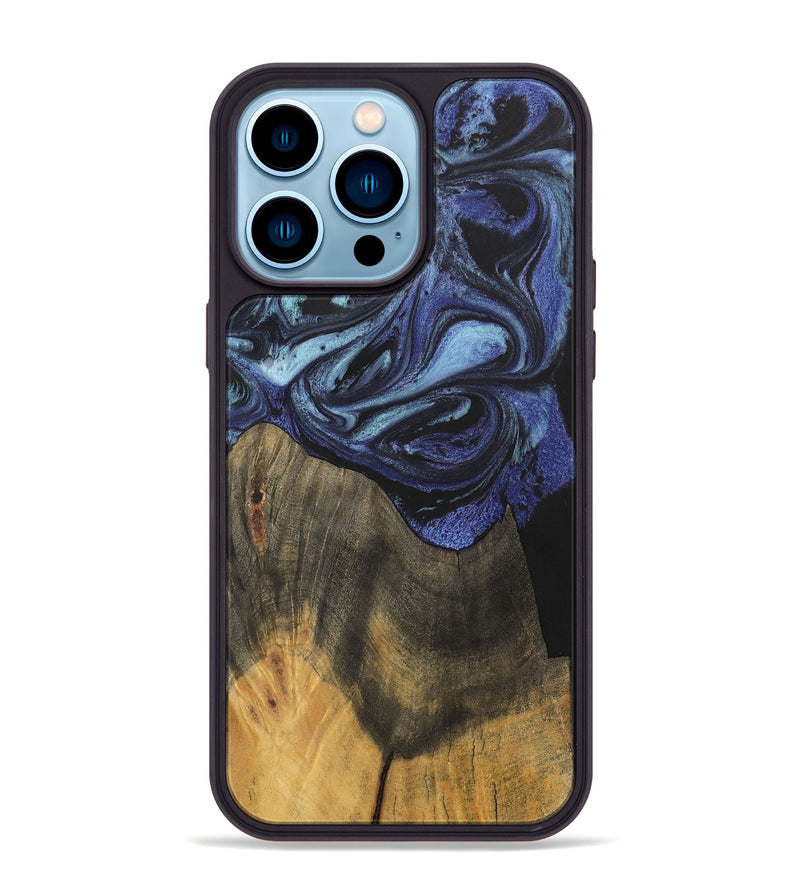 iPhone 14 Pro Max Wood+Resin Phone Case - Eileen (Blue, 699802)