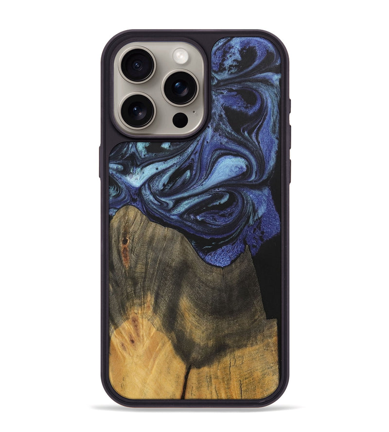 iPhone 15 Pro Max Wood+Resin Phone Case - Eileen (Blue, 699802)