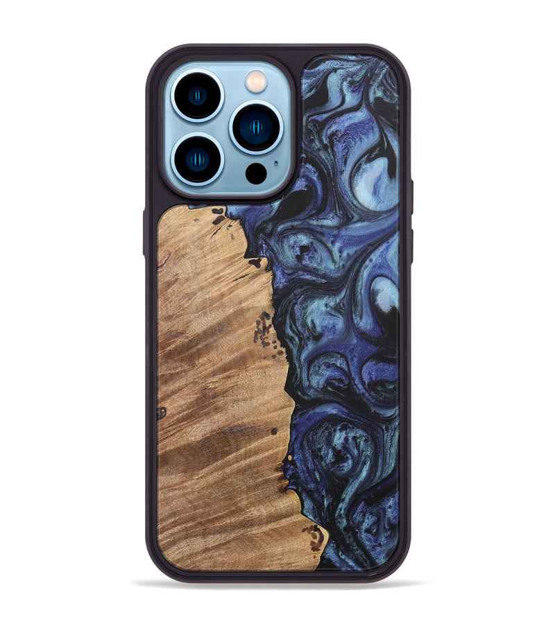 iPhone 14 Pro Max Wood+Resin Phone Case - Wendell (Blue, 699817)