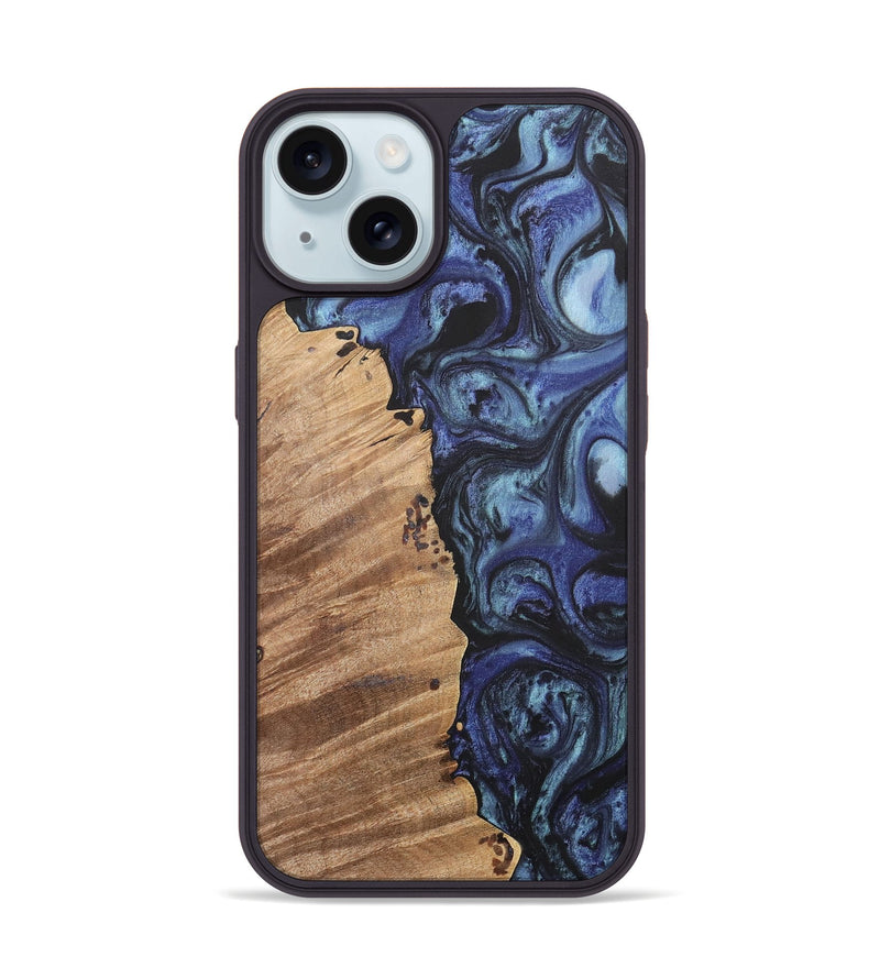 iPhone 15 Wood+Resin Phone Case - Wendell (Blue, 699817)