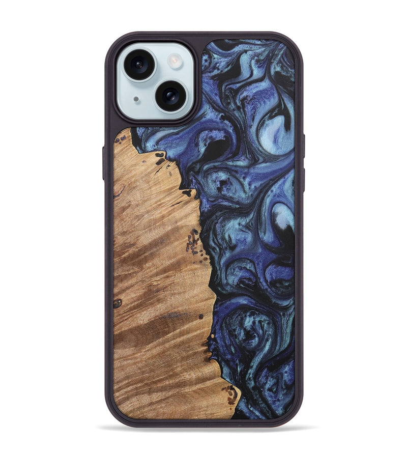 iPhone 15 Plus Wood+Resin Phone Case - Wendell (Blue, 699817)