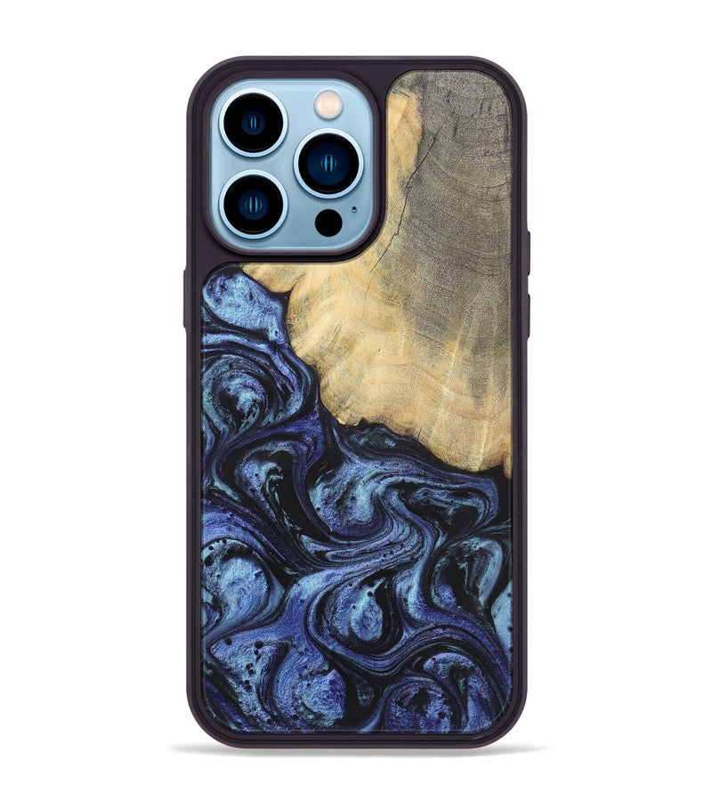 iPhone 14 Pro Max Wood+Resin Phone Case - Francisco (Blue, 699827)