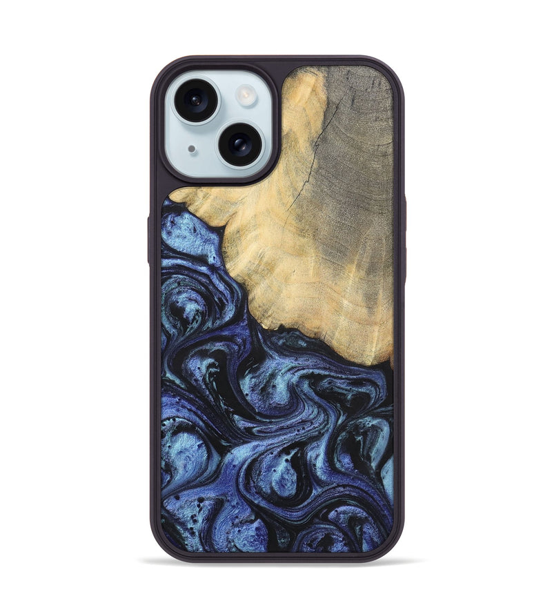iPhone 15 Wood+Resin Phone Case - Francisco (Blue, 699827)