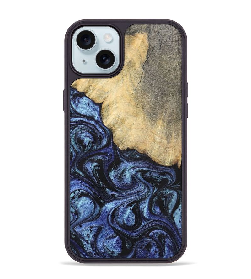 iPhone 15 Plus Wood+Resin Phone Case - Francisco (Blue, 699827)