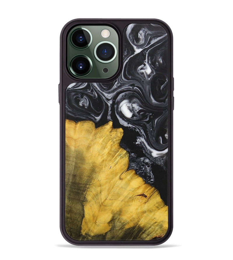 iPhone 13 Pro Max Wood+Resin Phone Case - Marcella (Black & White, 699861)