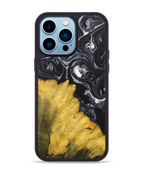 iPhone 14 Pro Max Wood+Resin Phone Case - Marcella (Black & White, 699861)