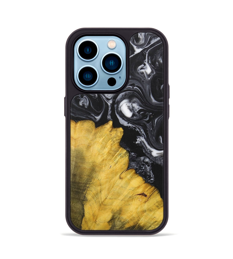 iPhone 14 Pro Wood+Resin Phone Case - Marcella (Black & White, 699861)