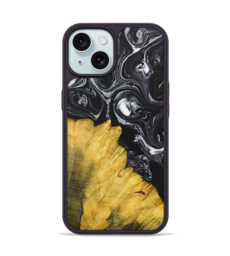 iPhone 15 Wood+Resin Phone Case - Marcella (Black & White, 699861)