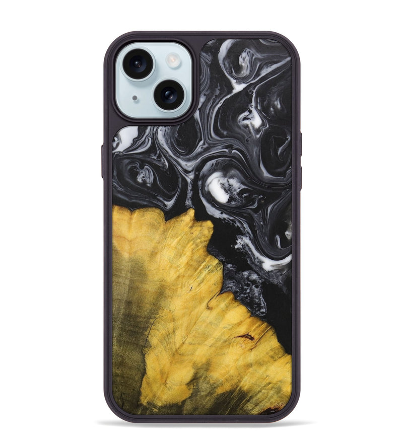 iPhone 15 Plus Wood+Resin Phone Case - Marcella (Black & White, 699861)