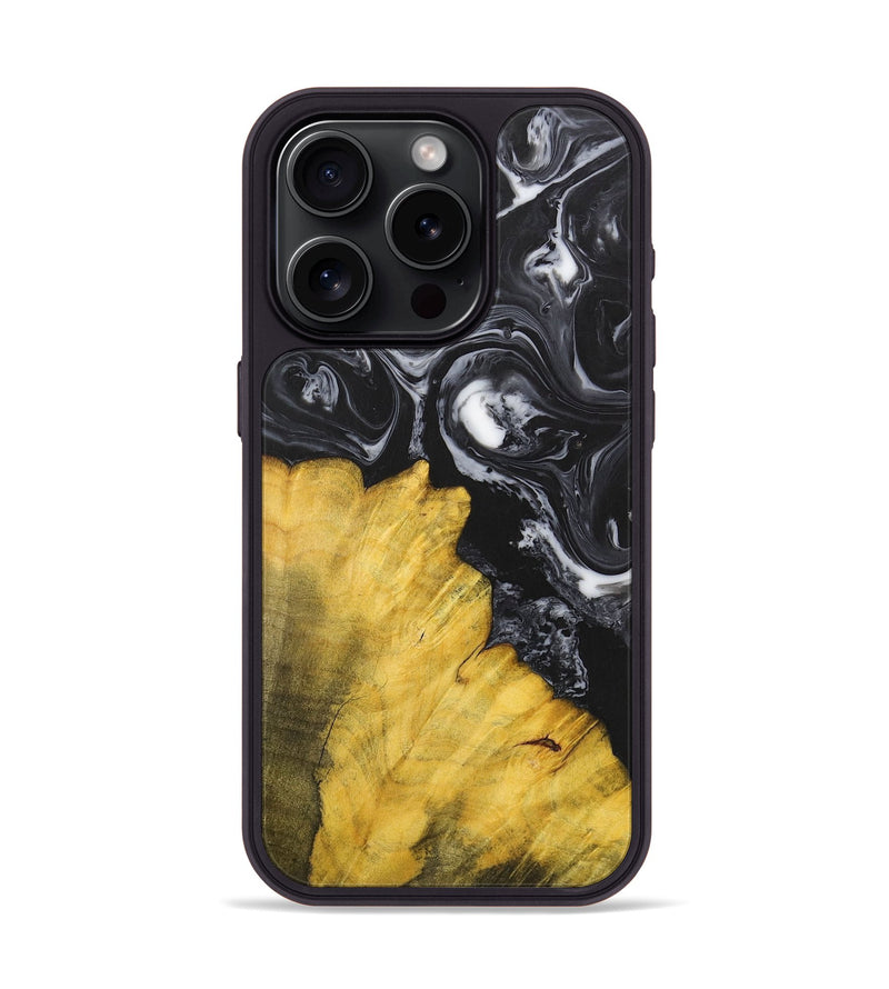 iPhone 15 Pro Wood+Resin Phone Case - Marcella (Black & White, 699861)