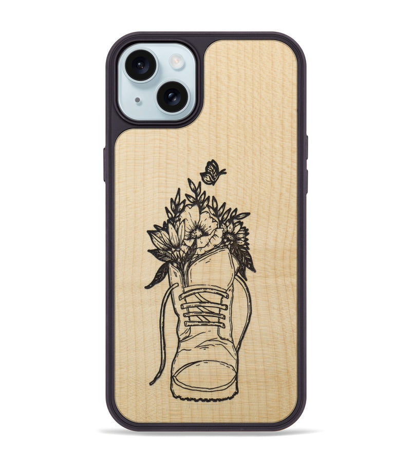 iPhone 15 Plus Wood Phone Case - Wildflower Walk - Maple (Curated)