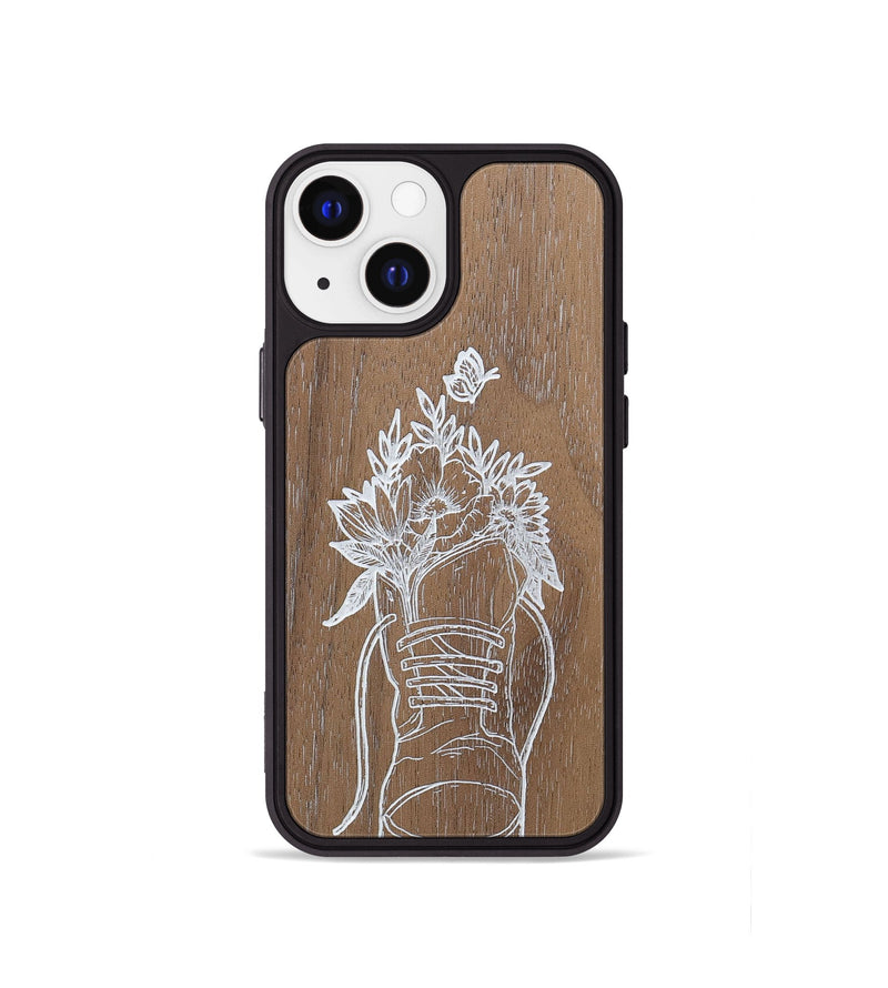 iPhone 13 mini Wood+Resin Phone Case - Wildflower Walk - Walnut (Curated)